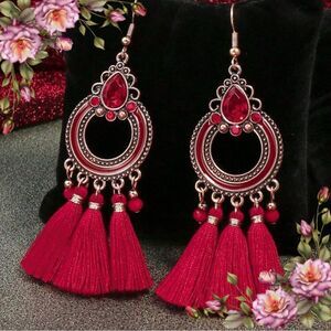 Elegant Red Tassel‎ drop Earrings